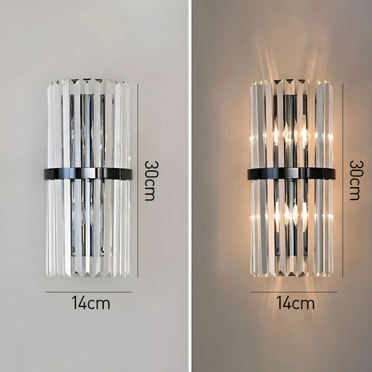 Crystal wall sconce with stainless steel frame in black and gold finish, photo 2 of 6