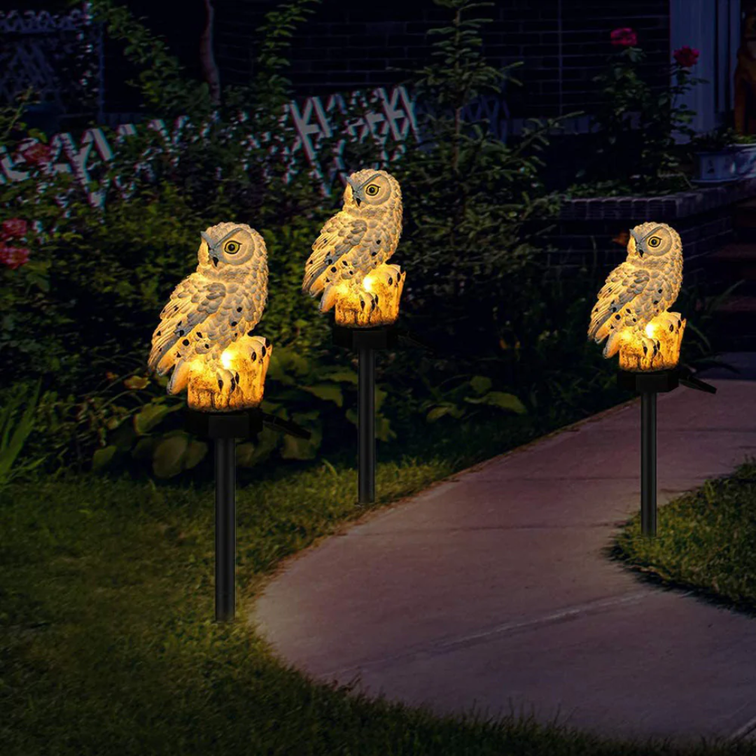 Solar-powered owl-shaped garden pathway light, photo 5 of 5