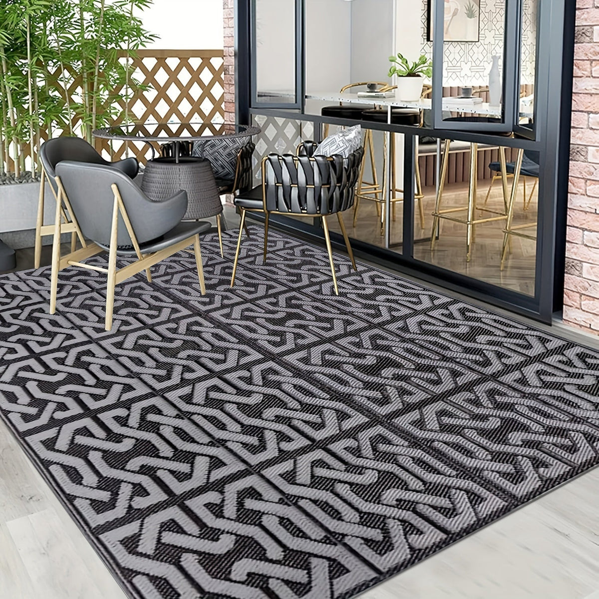 Reversible black and grey patio rug, photo 2 of 8