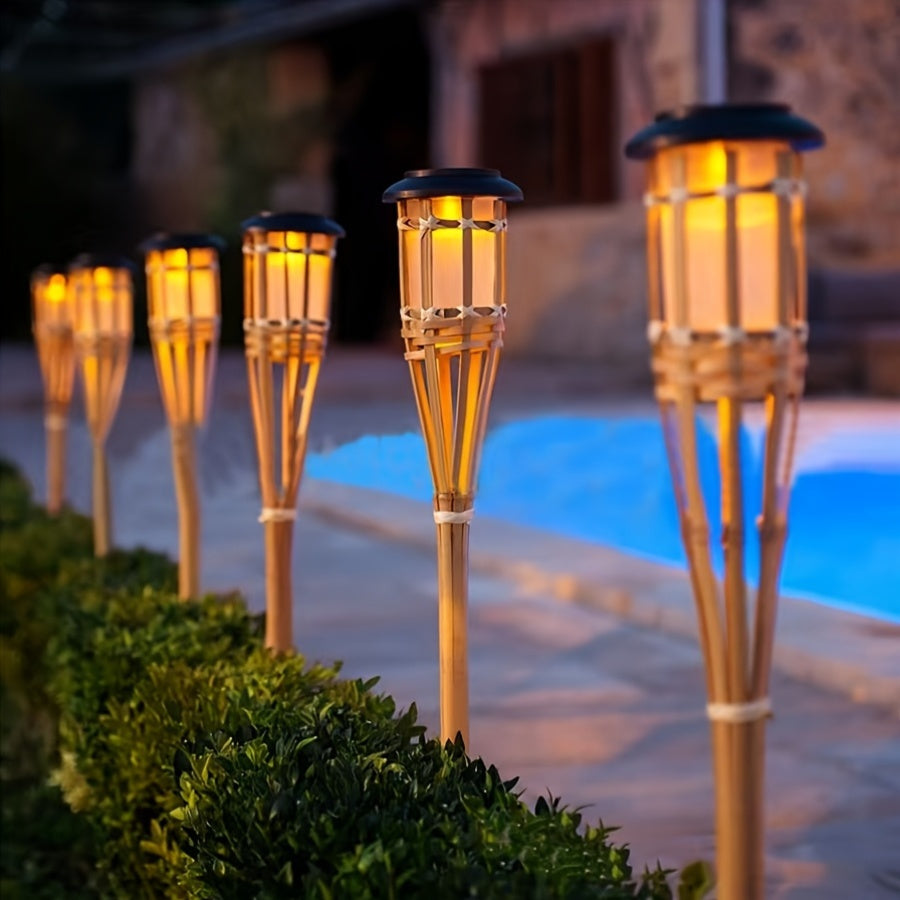 Solar-powered bamboo flame garden lanterns, 2-pack, photo 1 of 6