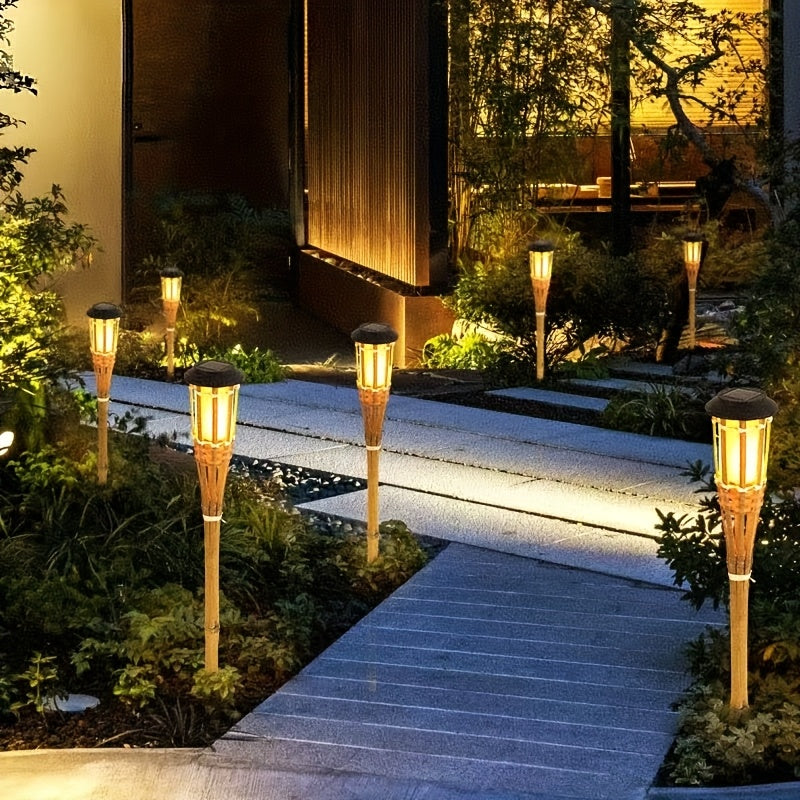 Solar-powered bamboo flame garden lanterns, 2-pack, photo 3 of 6