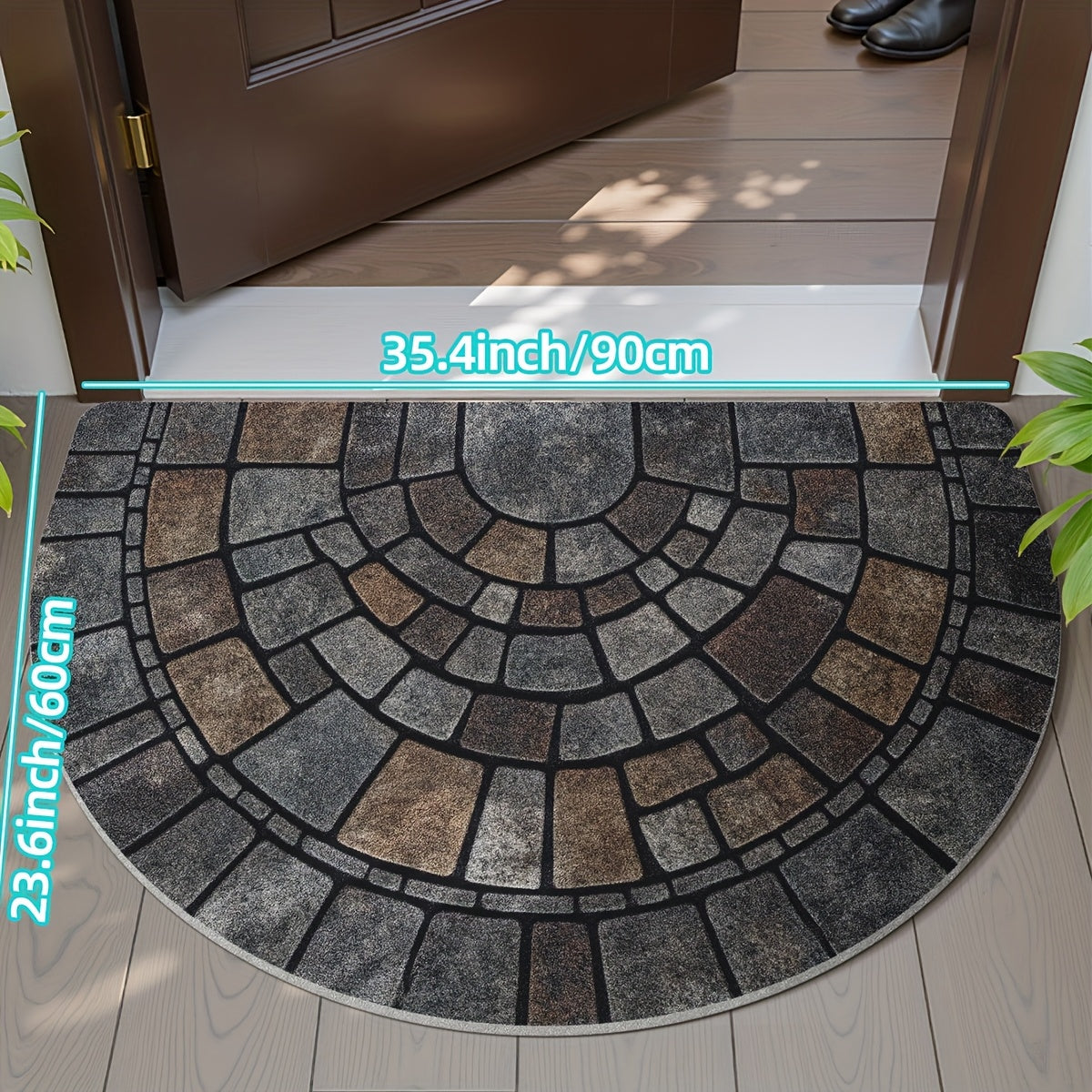 Semicircular mosaic-pattern door mat, photo 3 of 8