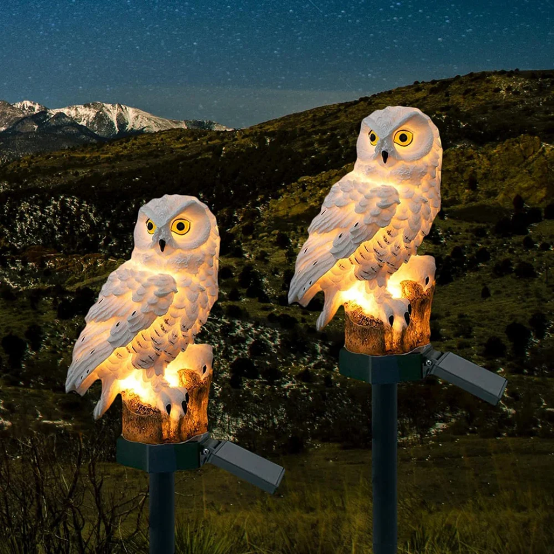 Solar-powered owl-shaped garden pathway light, photo 3 of 5