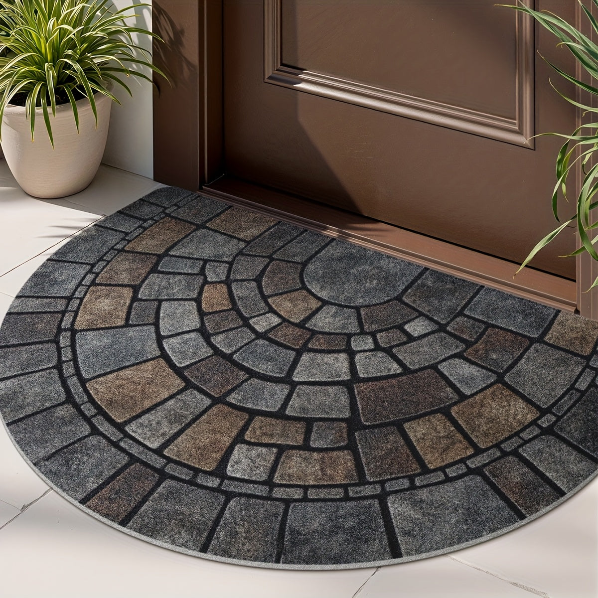 Semicircular mosaic-pattern door mat, photo 4 of 8