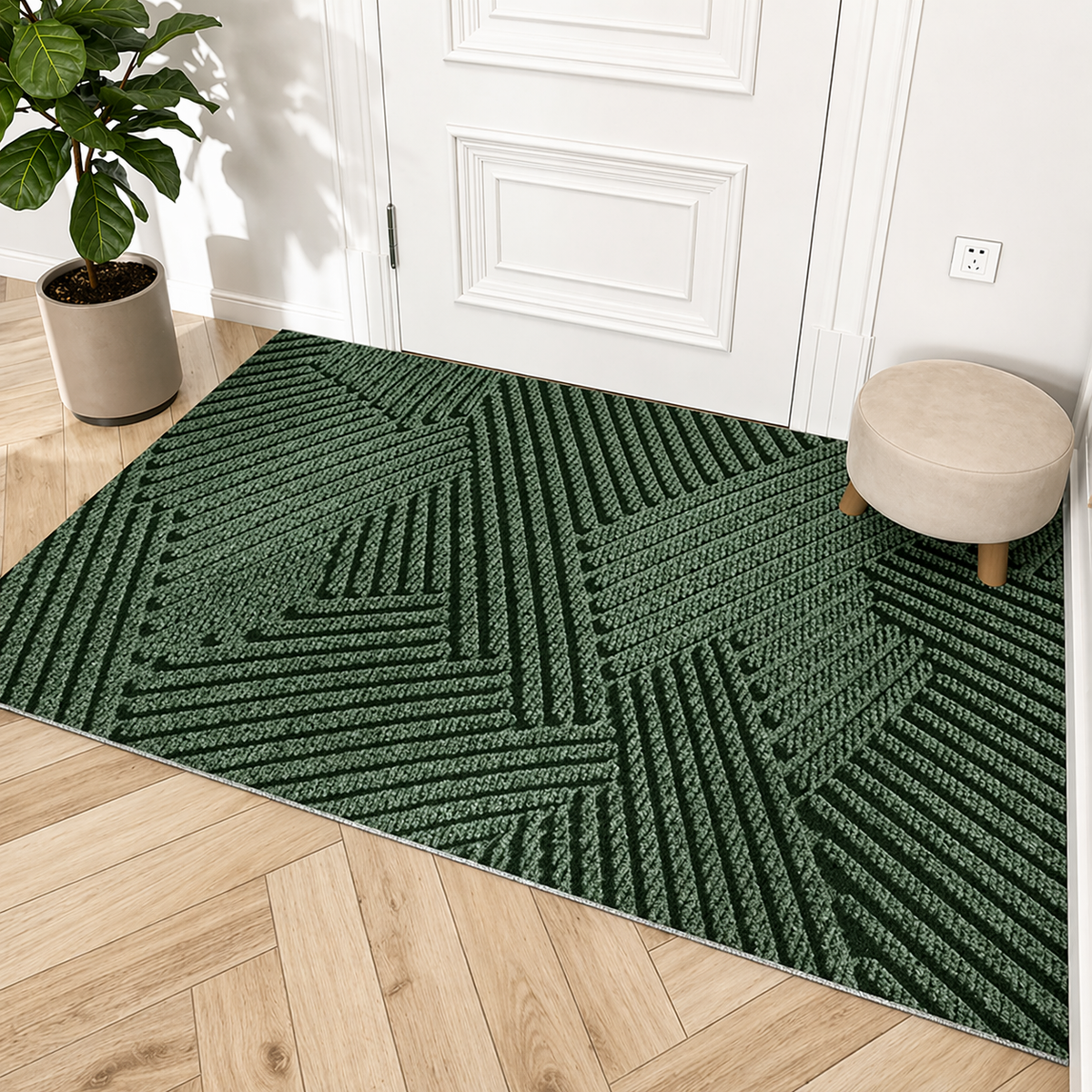 Non-slip entry door mat in green, grey, and khaki, photo 6 of 7