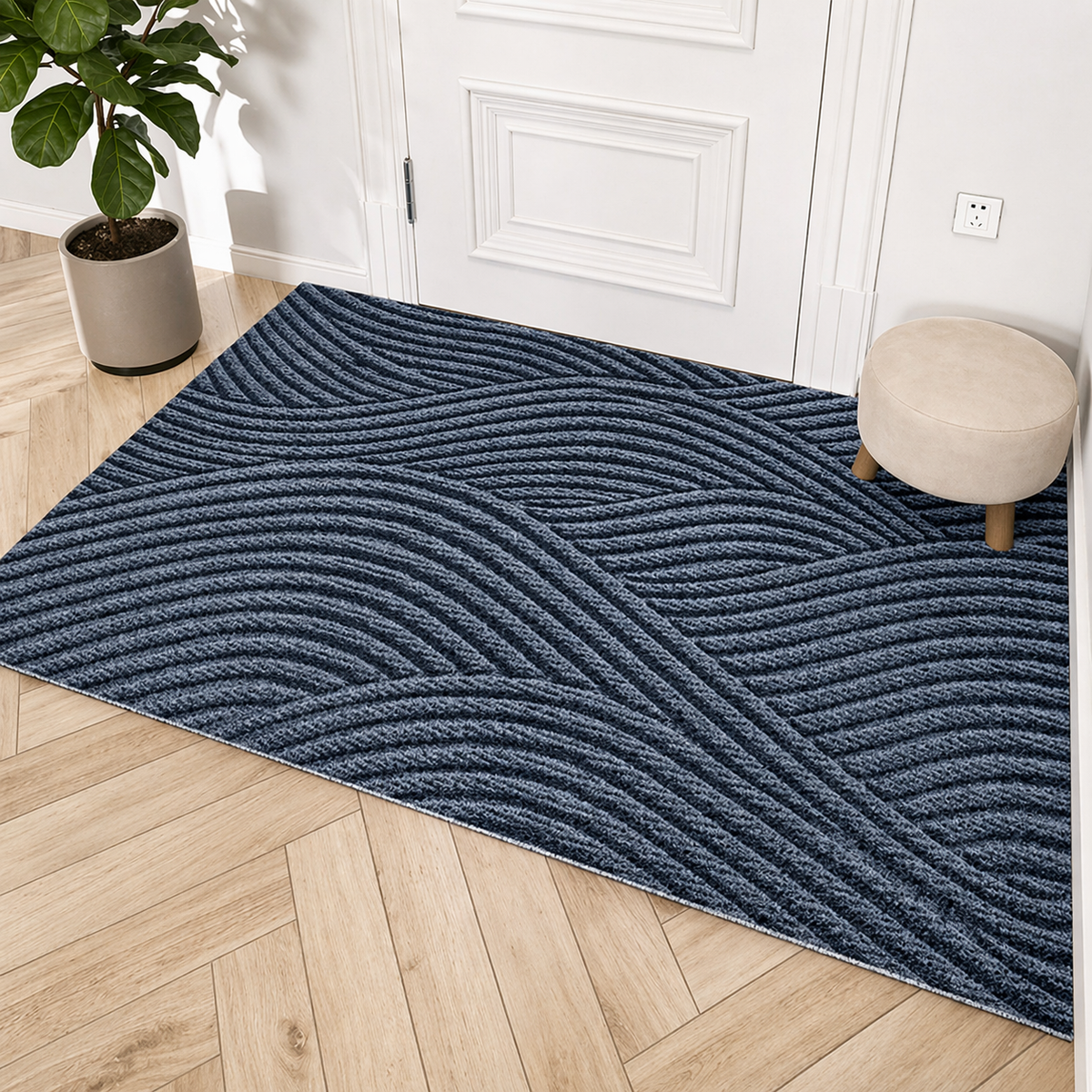 Non-slip entry door mat in green, grey, and khaki, photo 7 of 7