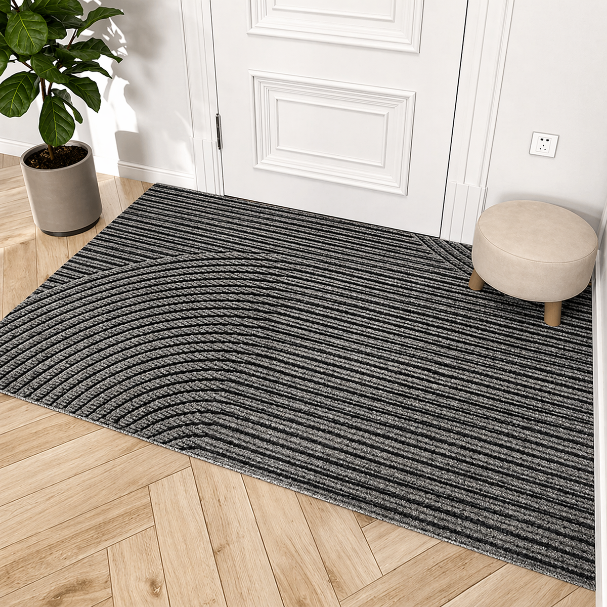 Non-slip entry door mat in green, grey, and khaki, photo 1 of 7
