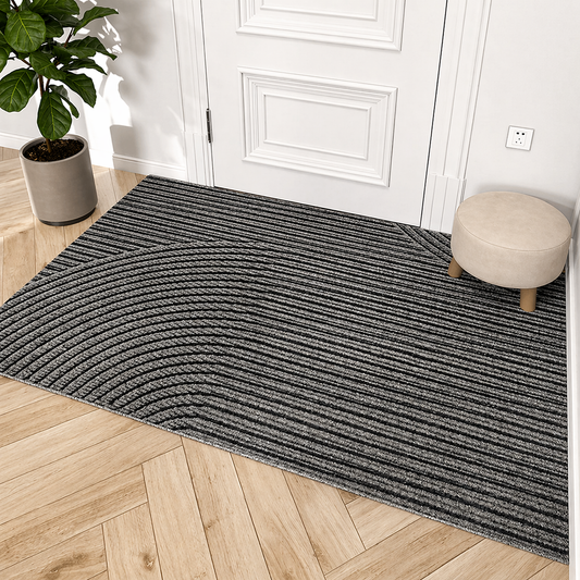 Non-slip entry door mat in green, grey, and khaki, photo 1 of 7