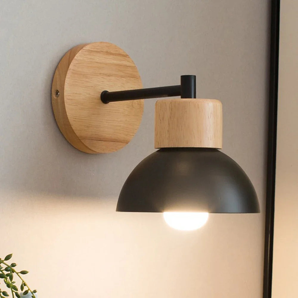 Wood and metal wall-mounted bedside lamp in white and black, photo 3 of 6