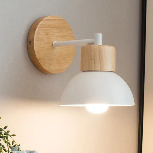Wood and metal wall-mounted bedside lamp in white and black, photo 2 of 6