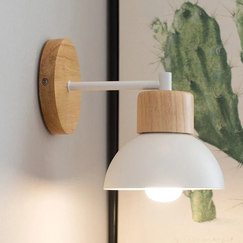 Wood and metal wall-mounted bedside lamp in white and black, photo 4 of 6