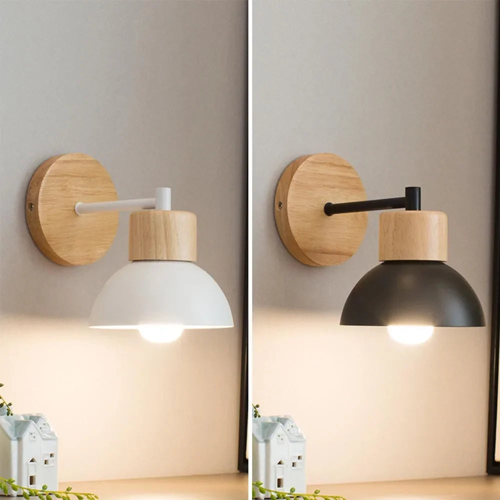 Wood and metal wall-mounted bedside lamp in white and black, photo 5 of 6