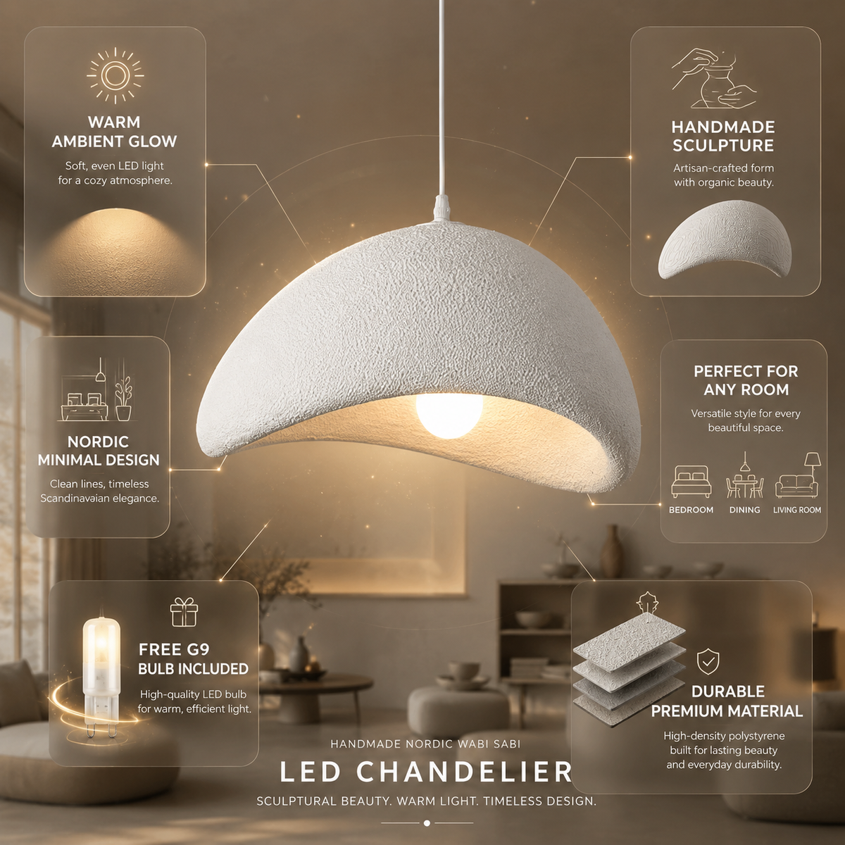 Handcrafted Nordic-style LED chandelier, photo 6 of 11