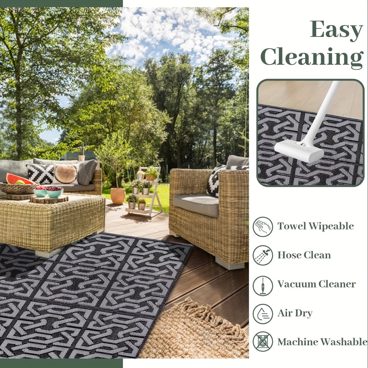 Reversible black and grey patio rug, photo 8 of 8