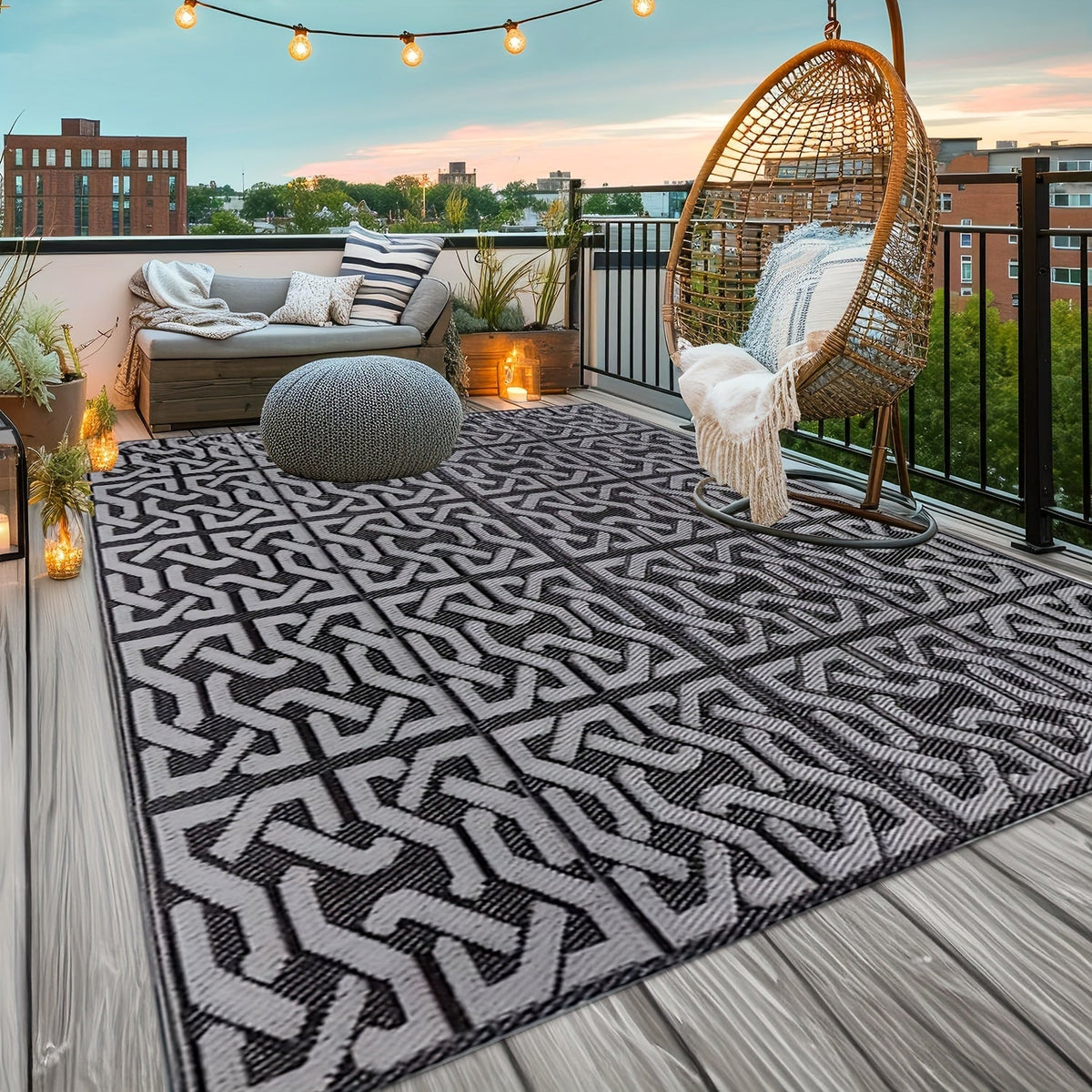 Reversible black and grey patio rug, photo 3 of 8