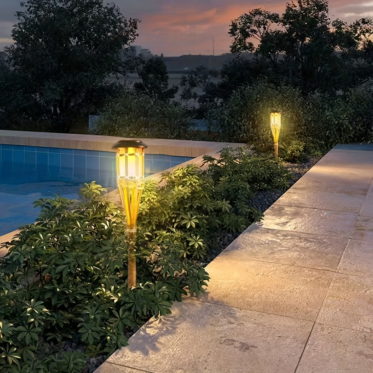 Solar-powered bamboo flame garden lanterns, 2-pack, photo 4 of 6